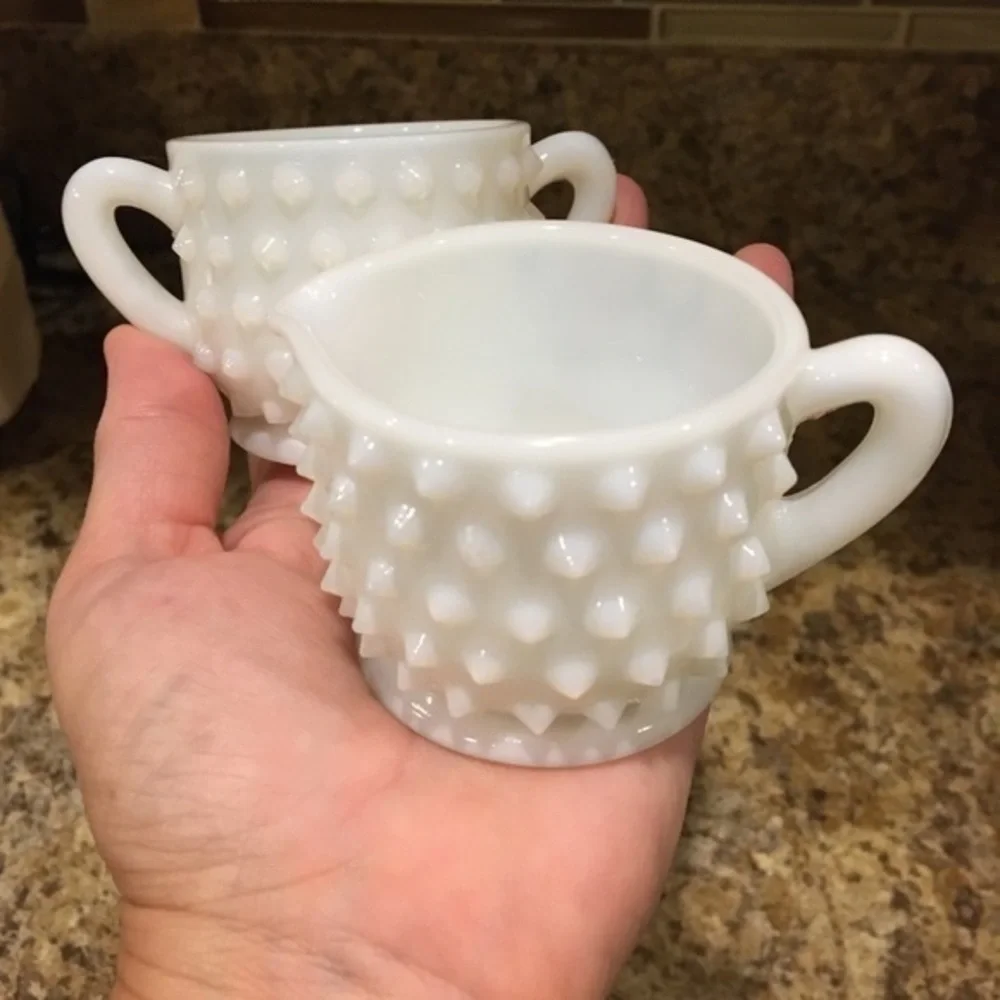 Vintage Hobnail Milk Glass Miniature Sugar and Creamer